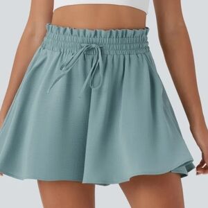 Halara Paper Bag High Waist Drawstring Pocket Casual Linen-Feel Wide Leg Shorts